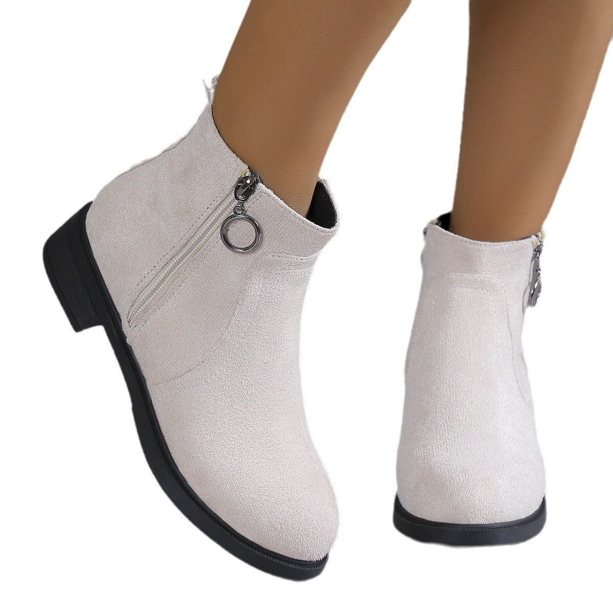 Square Heel Suede Round Buckle Side Zipper Short Tube Female Plus Size