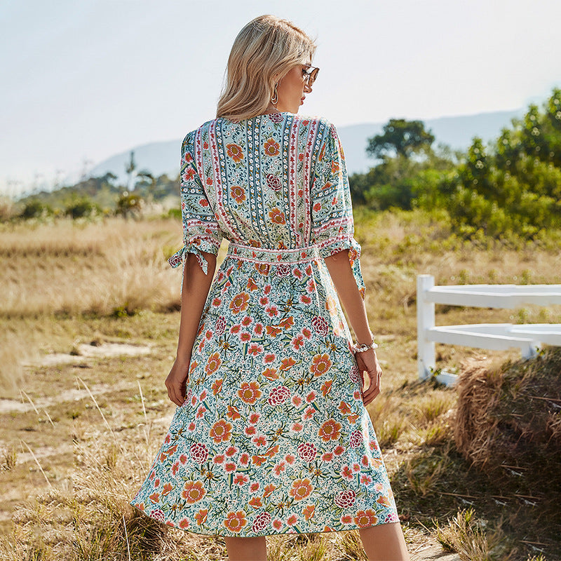 Vacation Style Long Floral Dress Women's Women's A-Line Skirt