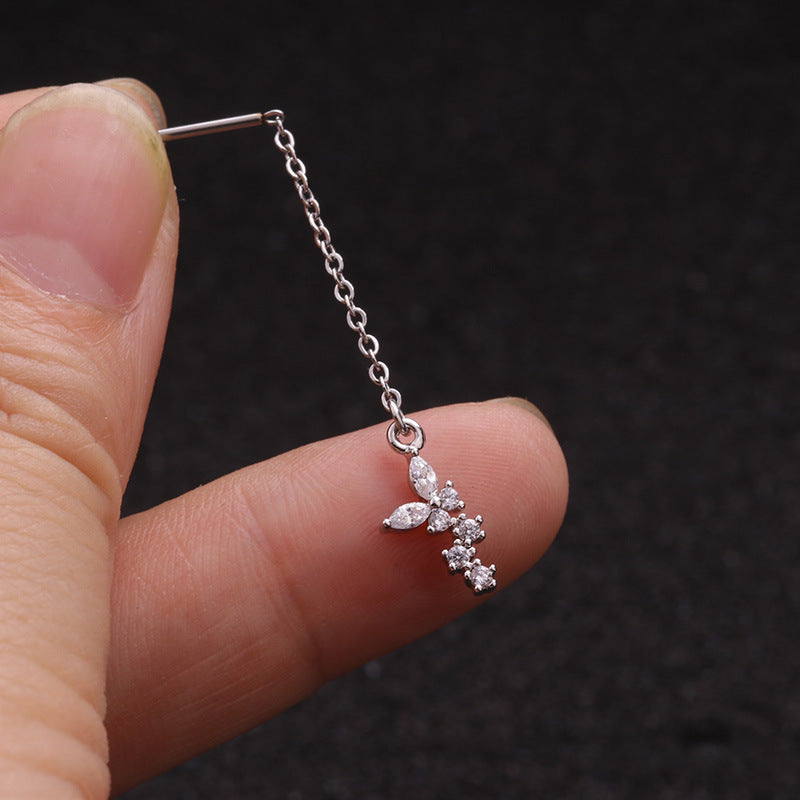 Creative Pendant Earrings Pentagram Zircon Stainless Steel