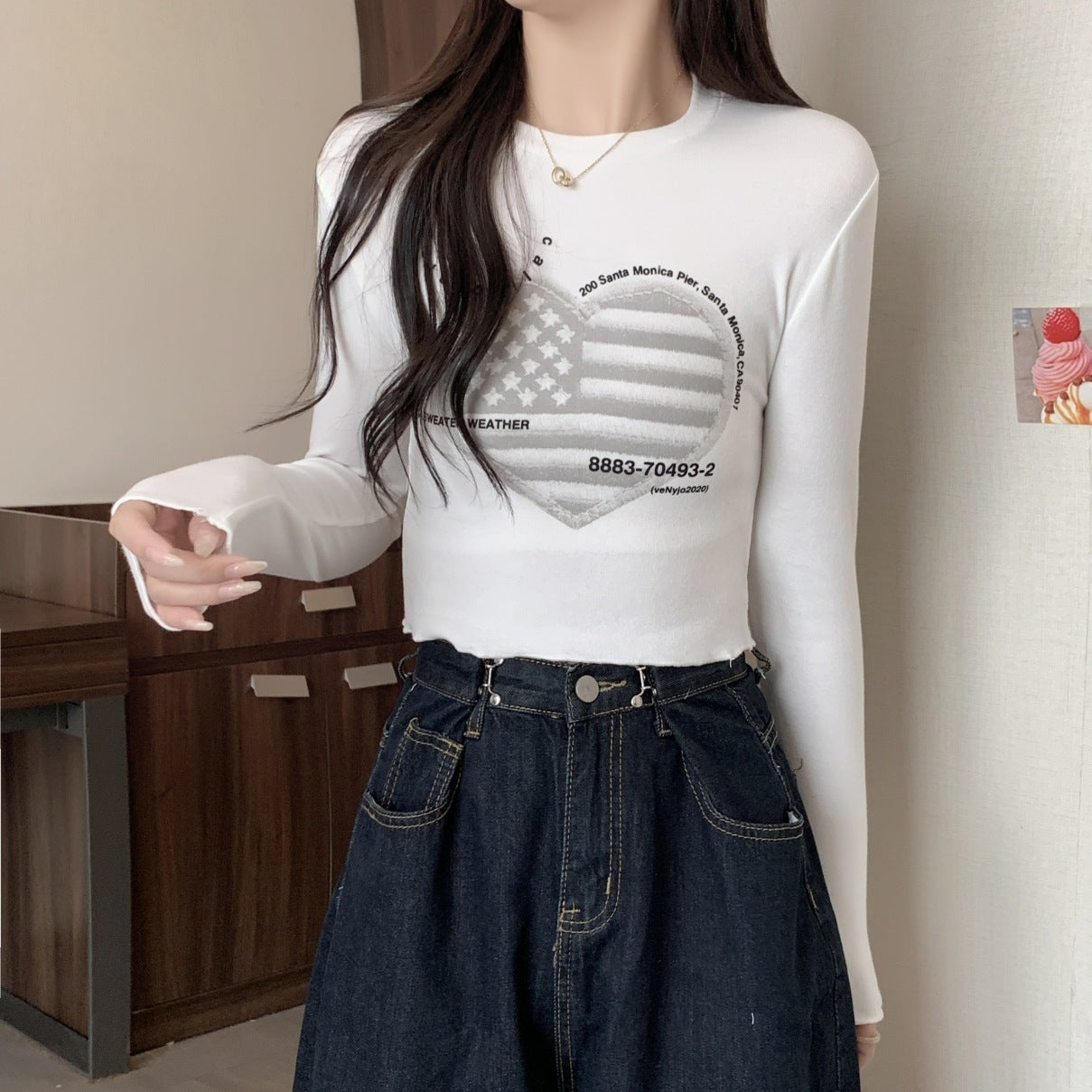 Dralon Warm Printing Long Sleeve Women's Spring And Summer Inner Wear - Chic Angle