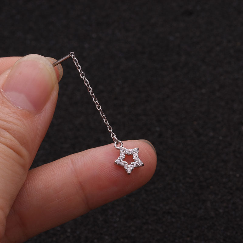 Creative Pendant Earrings Pentagram Zircon Stainless Steel