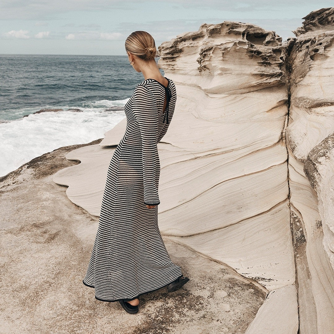 Women's Fashion Mesh Striped European And American Wind Beach Vacation Dress