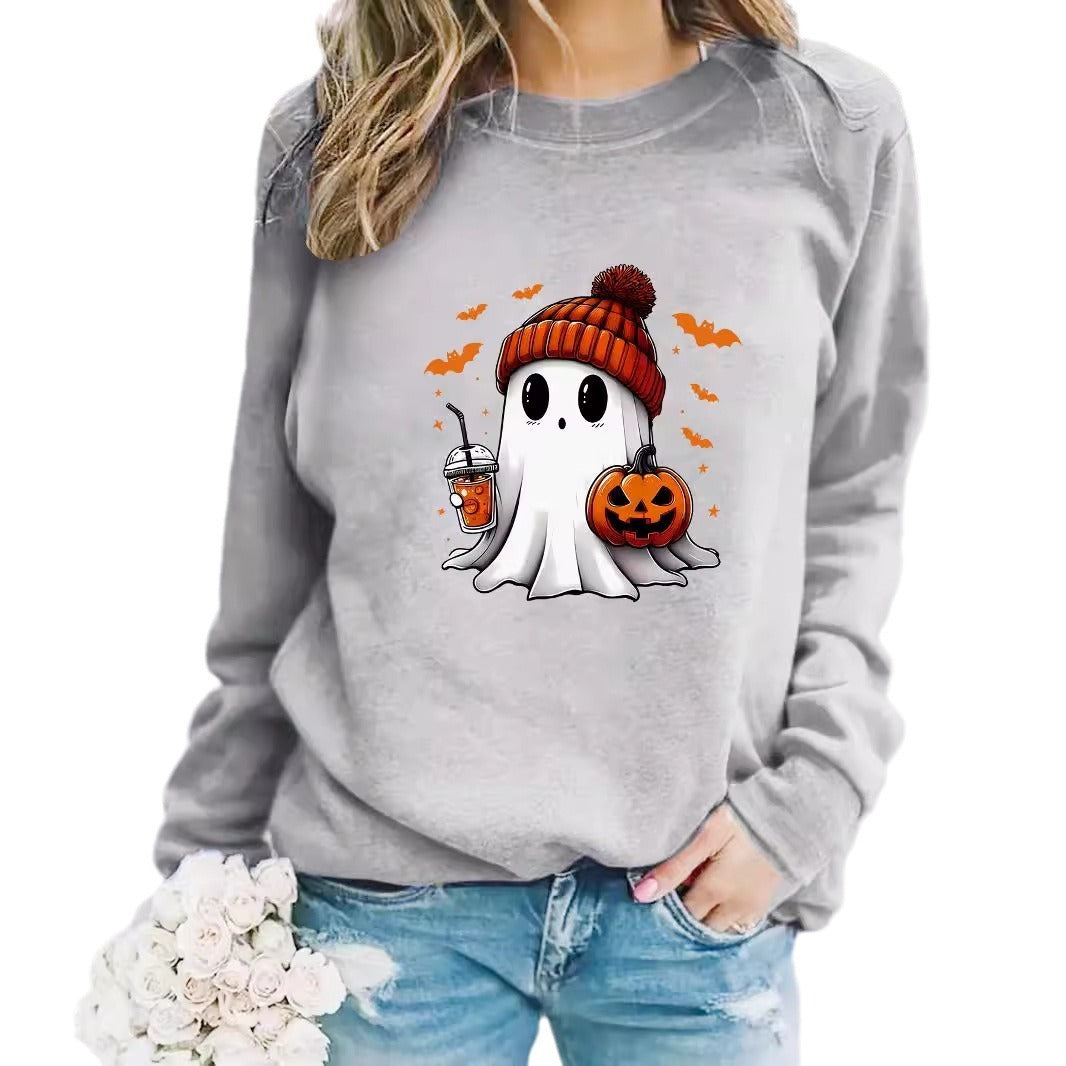 Crewneck Snowman Ghost Print Pullover Sweater