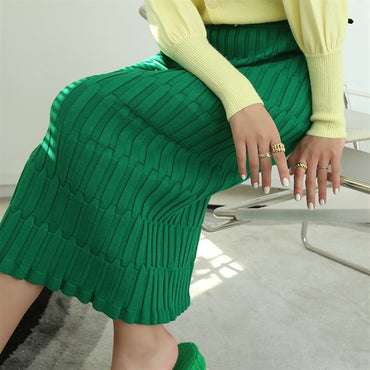 Knitted Skirt Mid-length Straight Package Hip High Waist