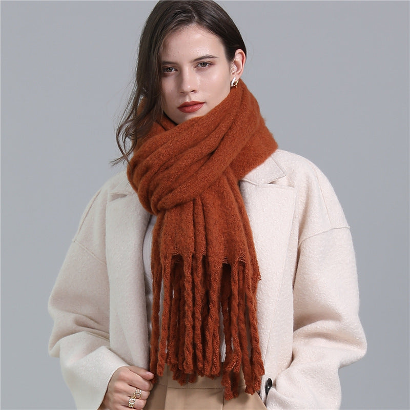 European And American Plus Long Scarf Winter Cashmere Warm All-matching Solid Color Scarf Men And Women Fashion Tassel Scarf New