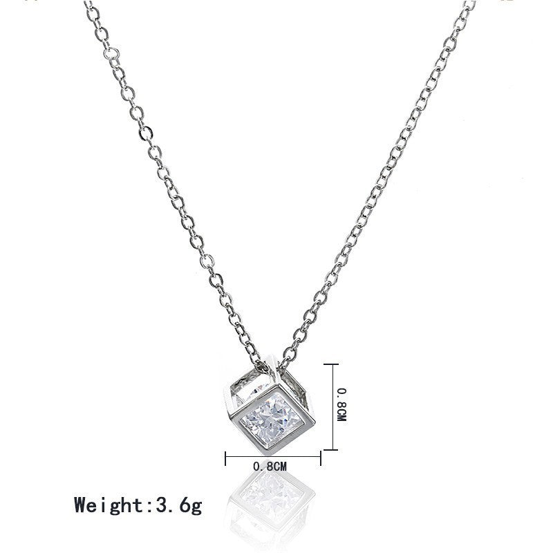 Advanced Diamond Cube Necklace For Women, Light Luxury, Niche Zircon Pendant, Simple Personality, Collarbone Chain, Exquisite Jewelry