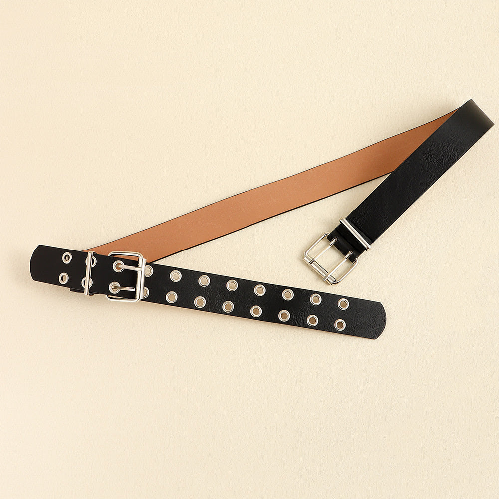 Women's Fashion Double Buckle Casual Belt Hip Hop Punk Hollow Air Belt