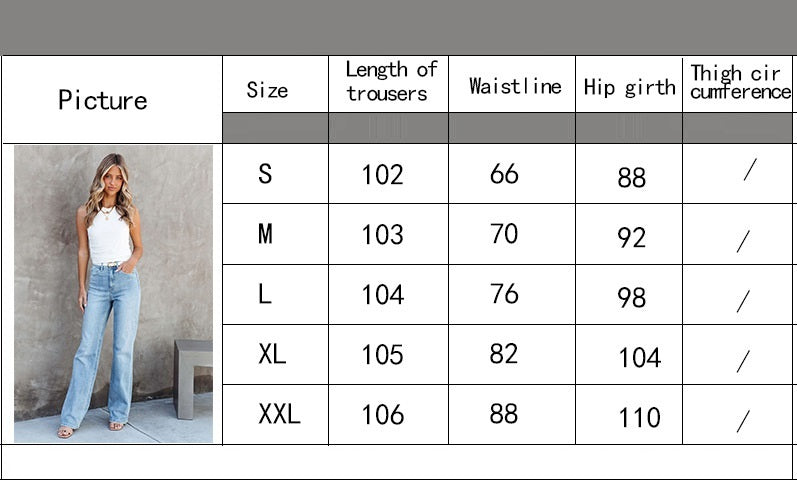 European And American Style Washed Fashionable All-match Mid-waist Denim Straight-leg Trousers