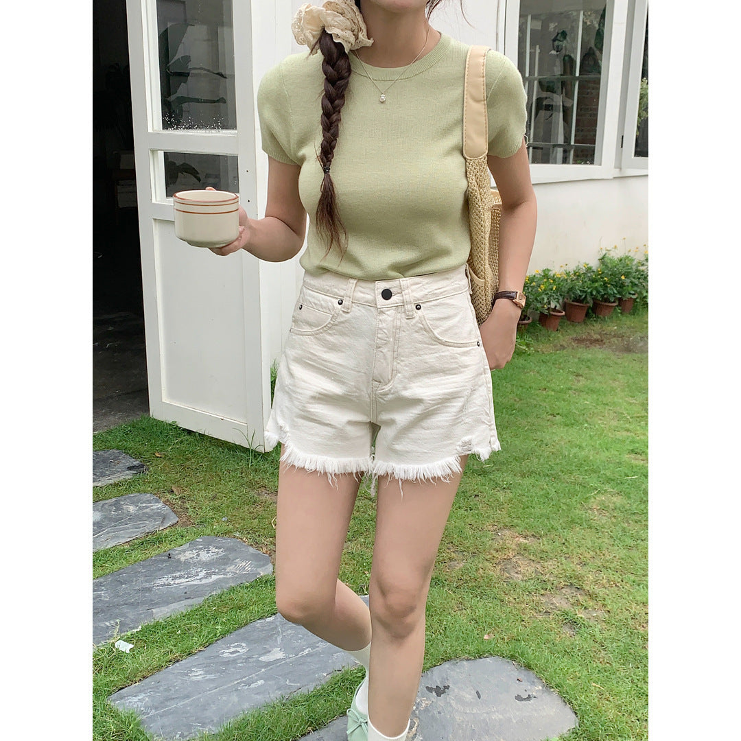 Hot Girl Ripped Frayed Vintage Denim Shorts - Chic Angle