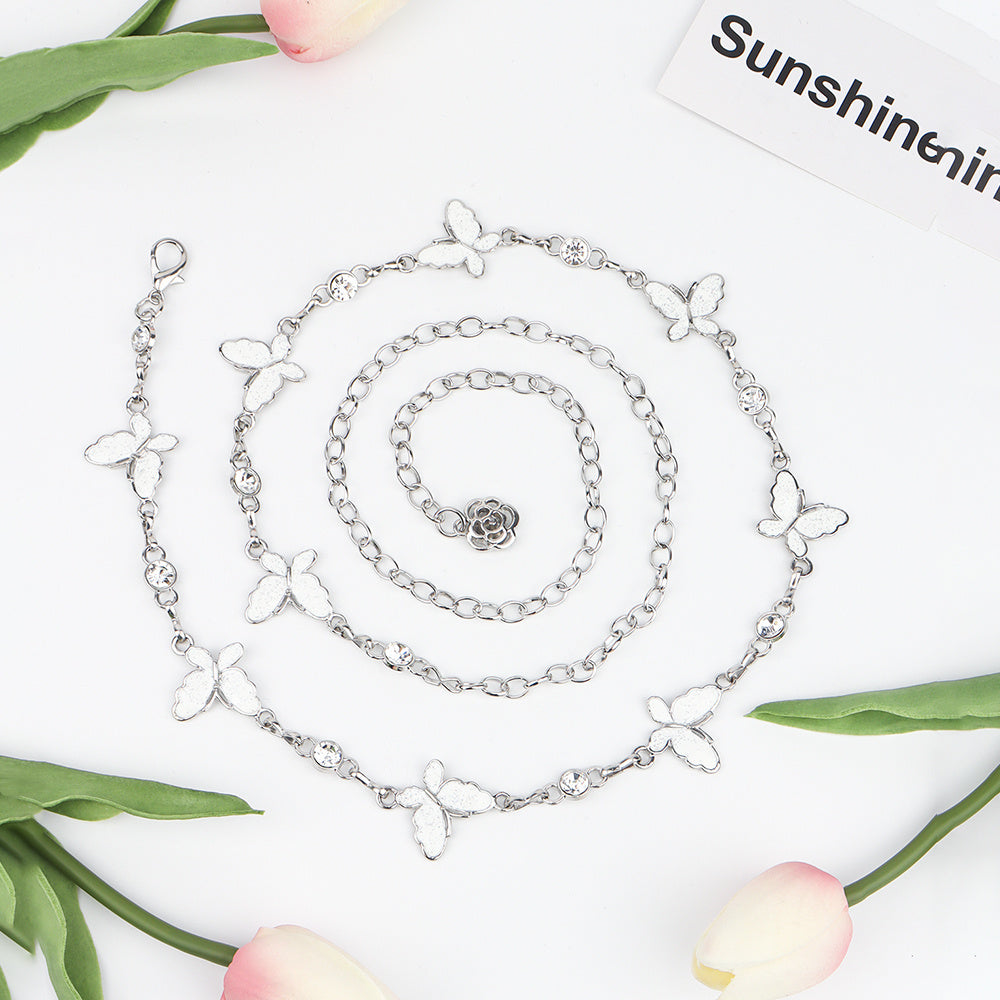 Waist Chain Female Korean Version Butterfly Drop Glue Diamond Personality Chain Hollow Rose Pendant Collocation Dress All Match
