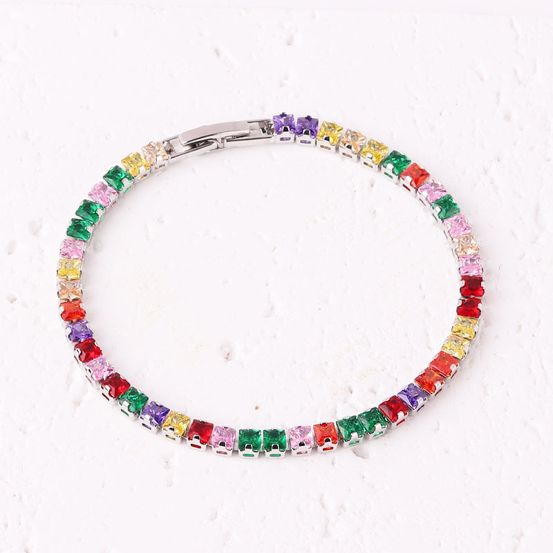 Fashion Personality Square Color Zircon Full Diamond Bracelet 18K Gold Plating