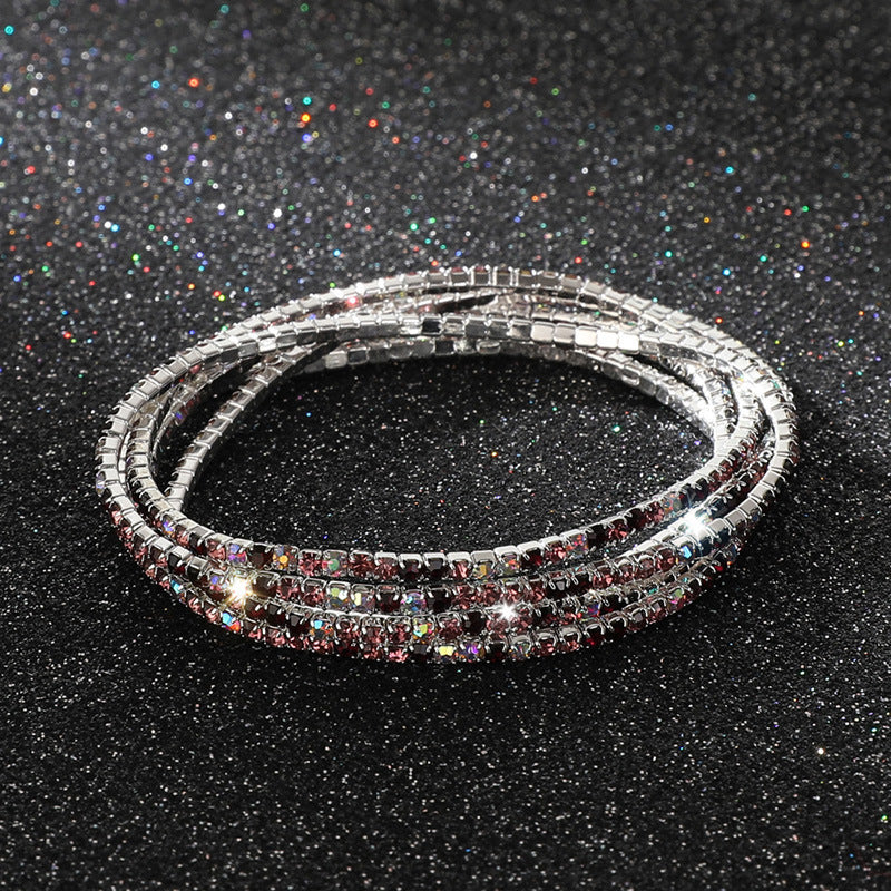 Diamond-embedded Stretch Bracelet 2mm Single Row Color