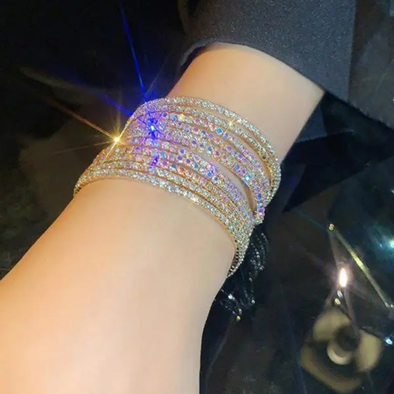 Diamond-embedded Stretch Bracelet 2mm Single Row Color