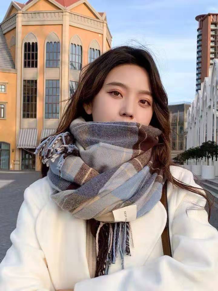 Retro Plaid Scarf Women Winter Imitation Cashmere Shawl