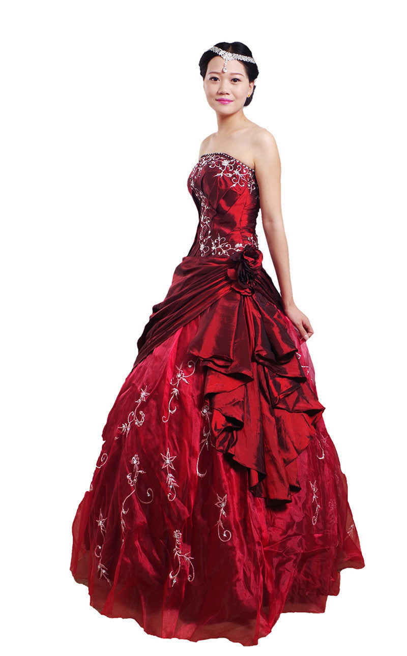 Wedding Dress Handmade Silver Embroidered Taffeta Formal