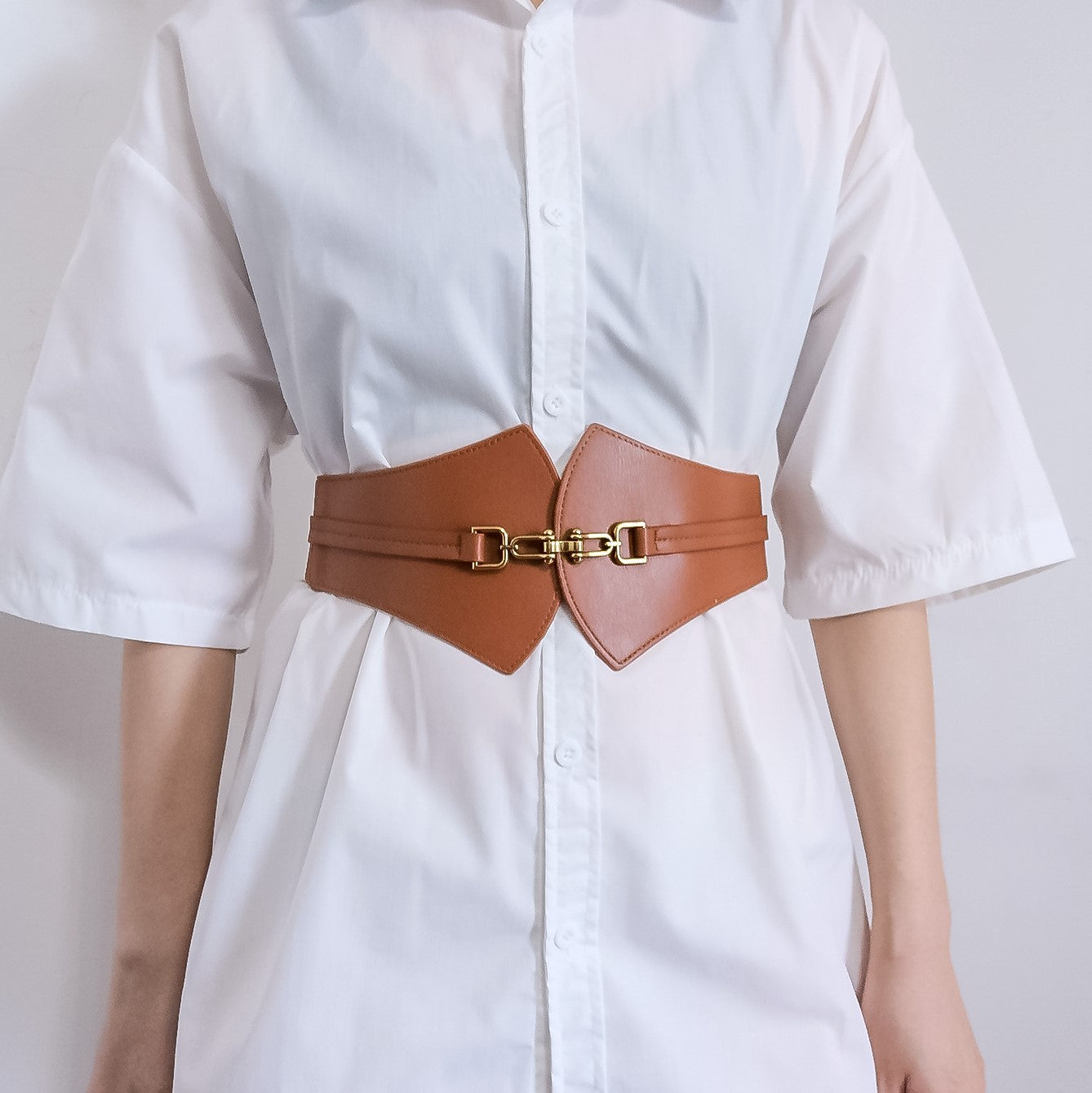 Waist seal female waist decoration shirt dress with a sense of high-grade belly cover fan-shaped buckle high elastic network red