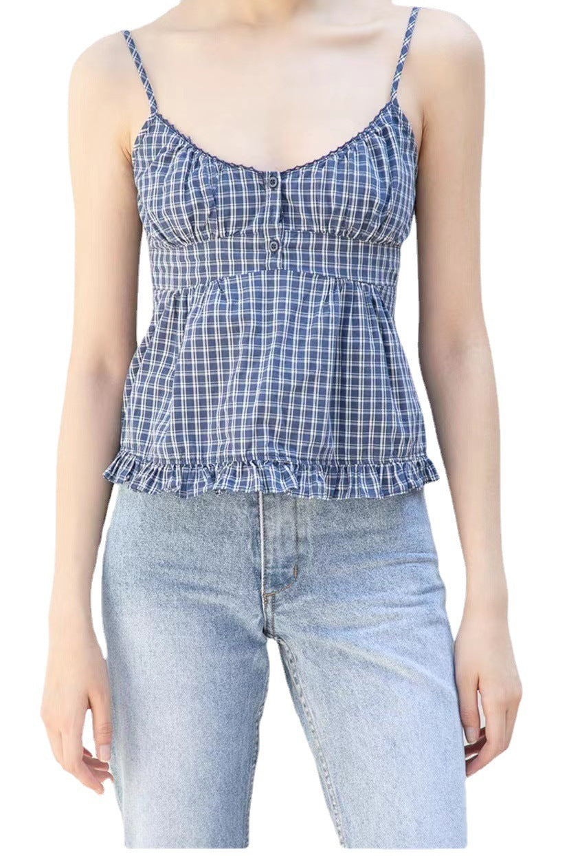Three-button Plaid Camisole Women's Outer Wear - Chic Angle