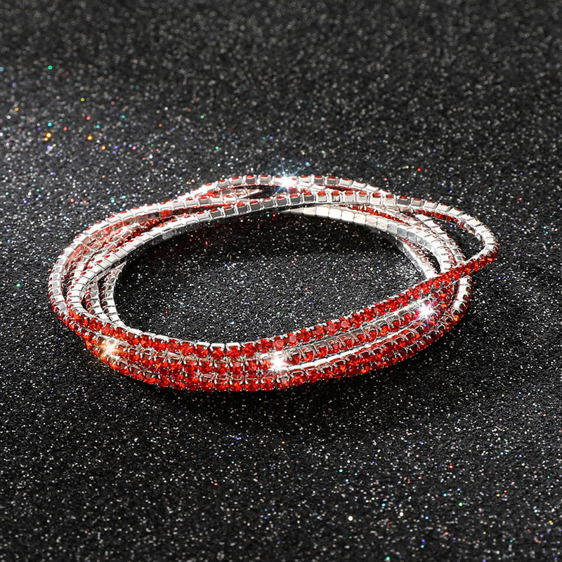 Diamond-embedded Stretch Bracelet 2mm Single Row Color
