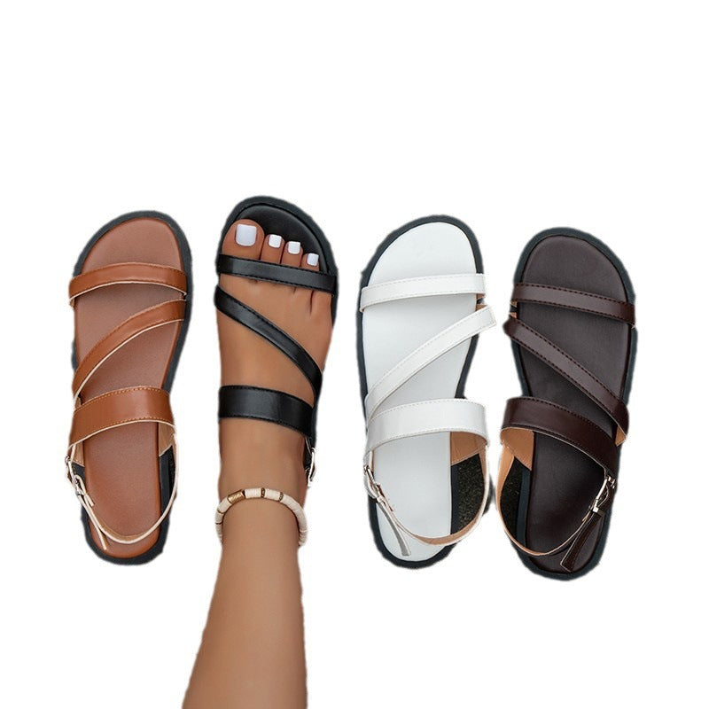 One-line Flat For Outdoors Casual Sandals Women's Shoes Sandals Plus Size Beach - Chic Angle