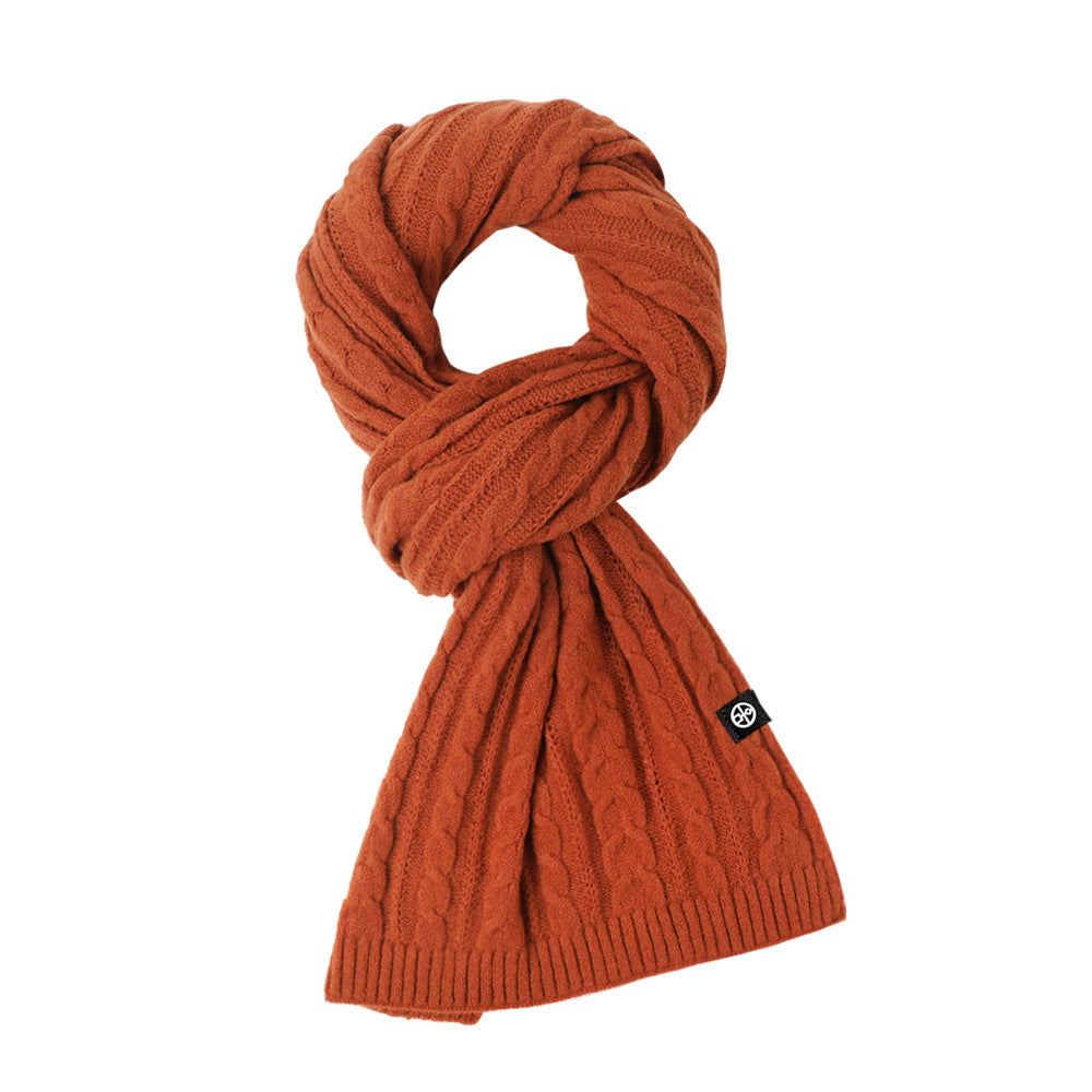 Solid Color Scarf For Women Winter Warm Fashion Versatile Shawl Korean Style Sweet Knitted Woolen Long Scarf