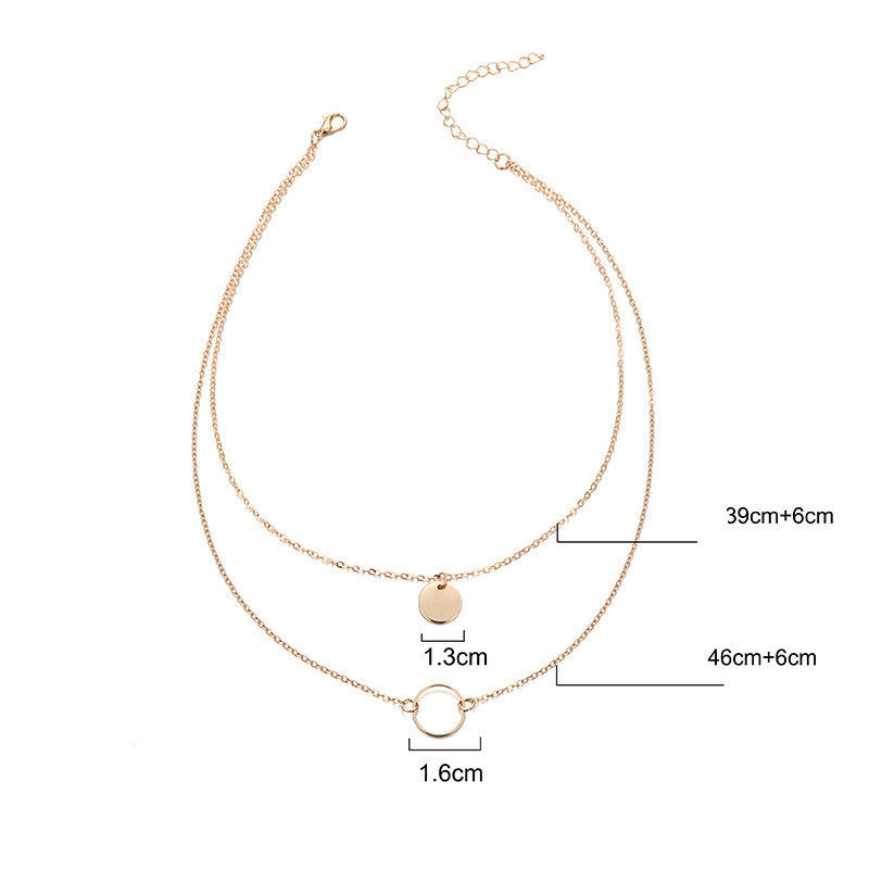 Fashion Jewelry Small Circle Disc Alloy Pendant Neck Necklace