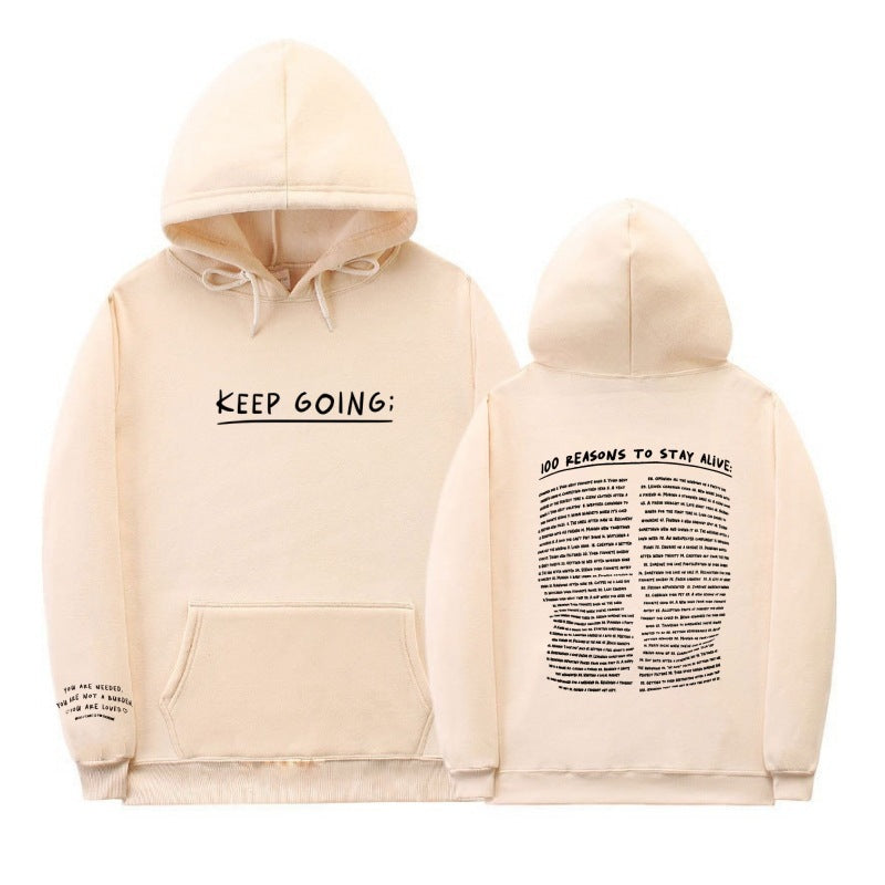 Large Size Fleece-lined Casual Letter Thread Drop-shoulder Sleeve Hooded Sweater