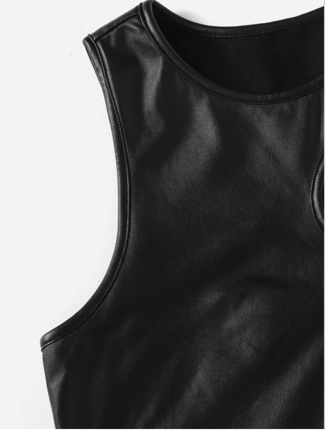 Patent Leather Irregular Shoulder Vest Women's Clothing