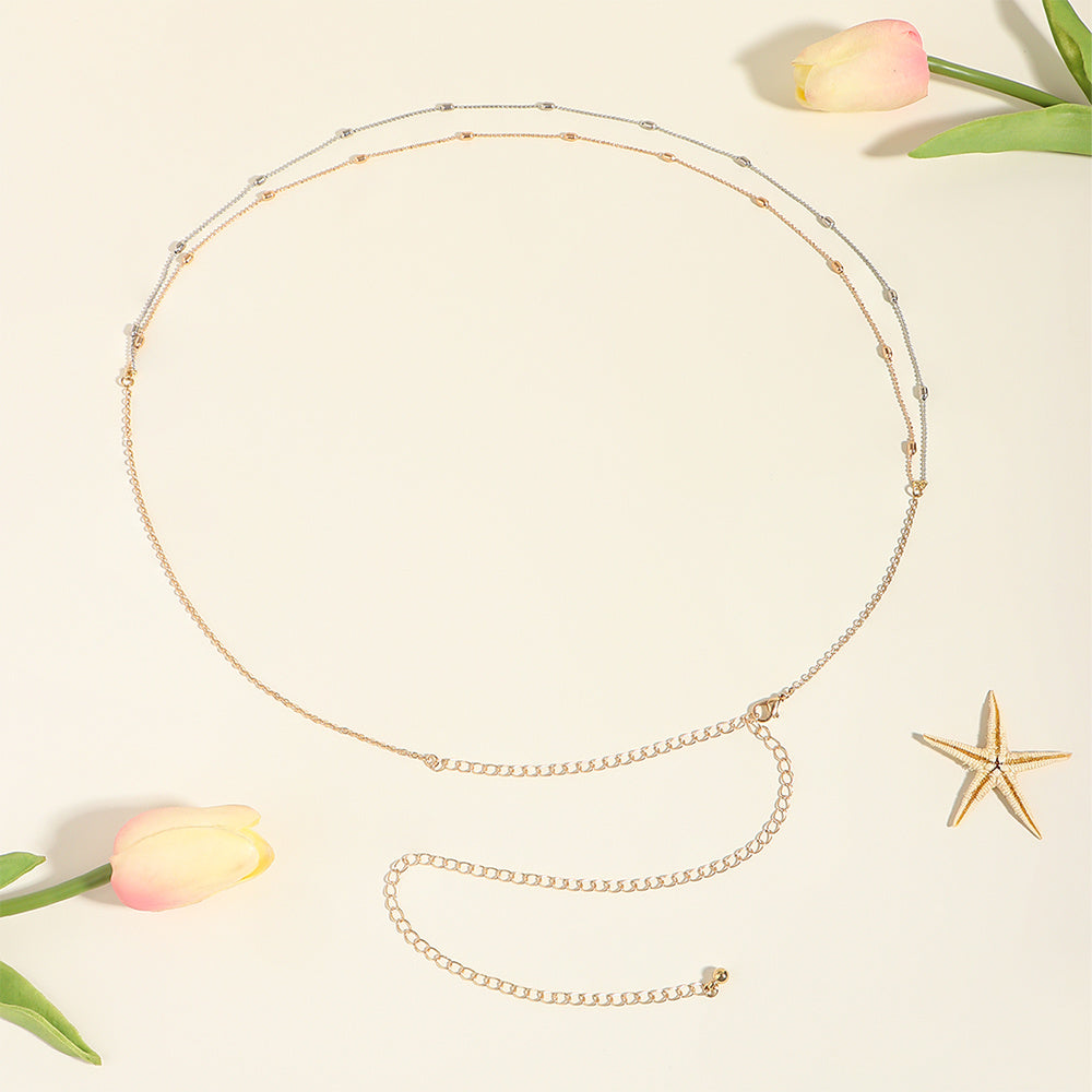 Summer Beach Sexy Body Chain Gold Silver Double Thin Chain Bead Waist Chain Street Fashion Retro Beauty Belly Chain