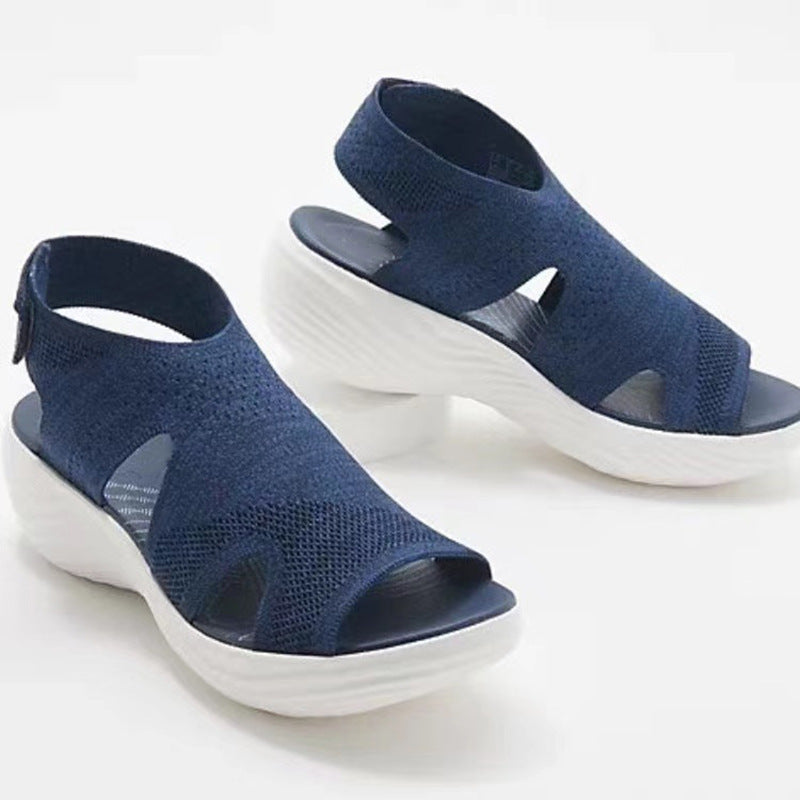 Women's Mesh Wedge Soft Sole Casual Sports Flat Fly Knit Sandals Shoes