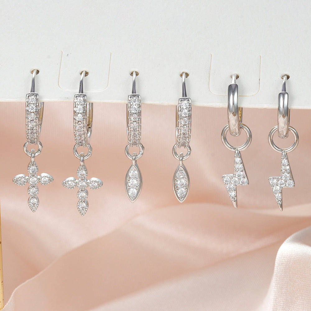 Gold Plated Water Drop Lightning Cross Pendant Earrings