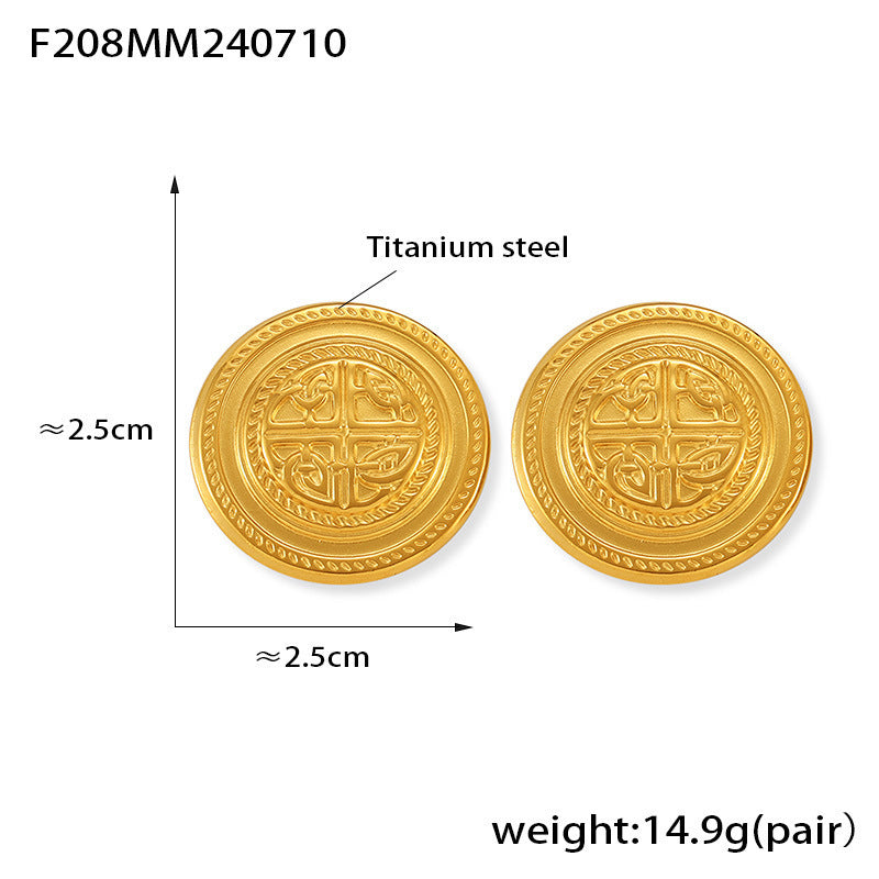 European And American Heavy Industry Vintage Cold Style Round Ear Studs Retro Design