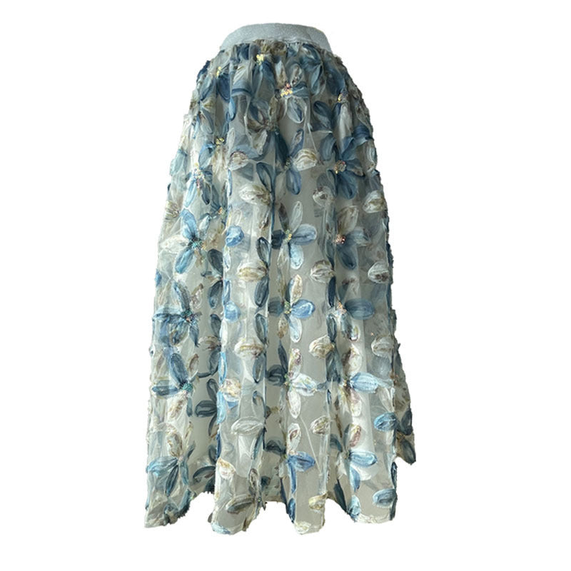 Heavy Industry Three-dimensional Flower Sequined Fairy Gauze Skirt