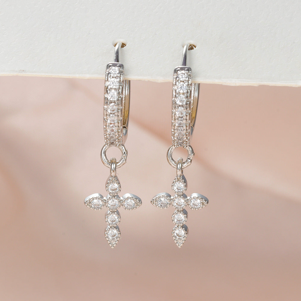 Gold Plated Water Drop Lightning Cross Pendant Earrings