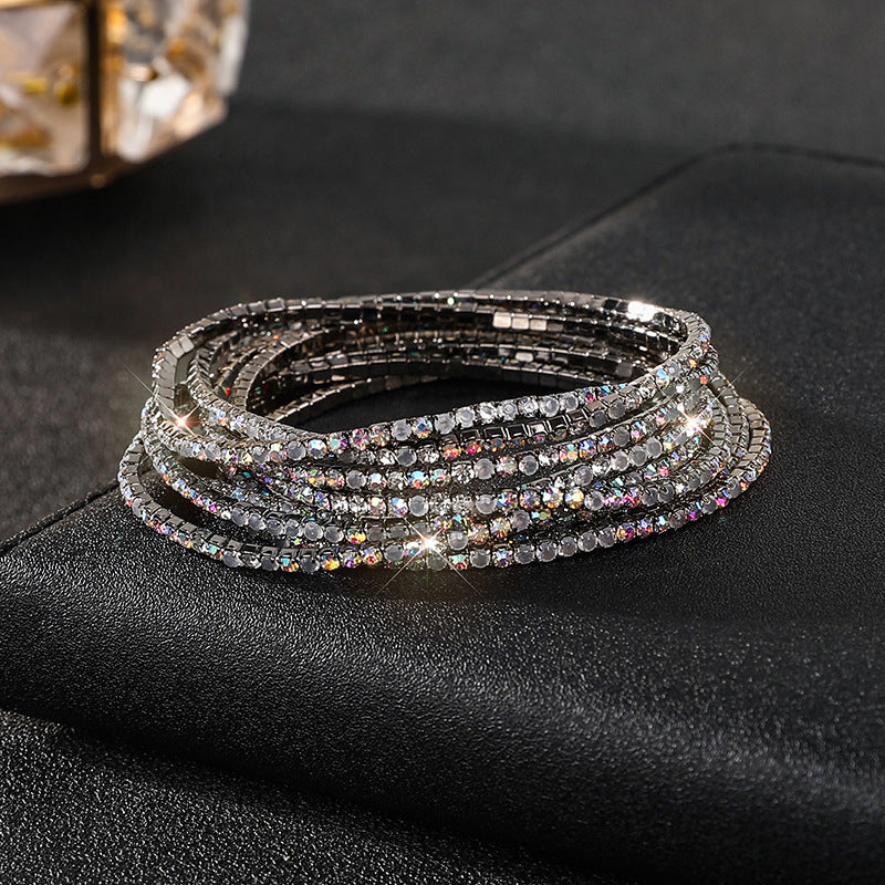 Diamond-embedded Stretch Bracelet 2mm Single Row Color