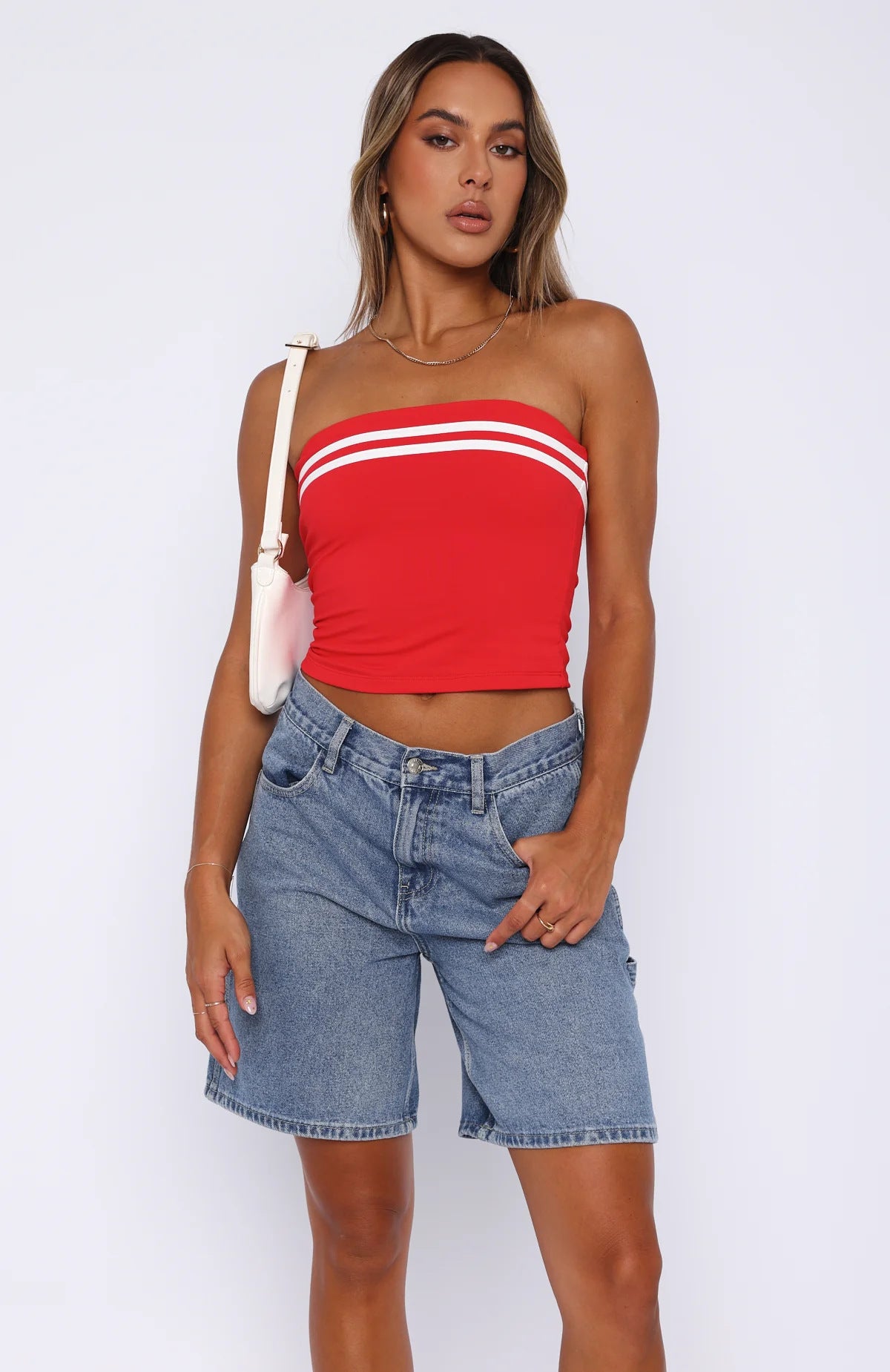 Contrast Color Striped Tube Top Hot Girl Tight-fitting Outerwear