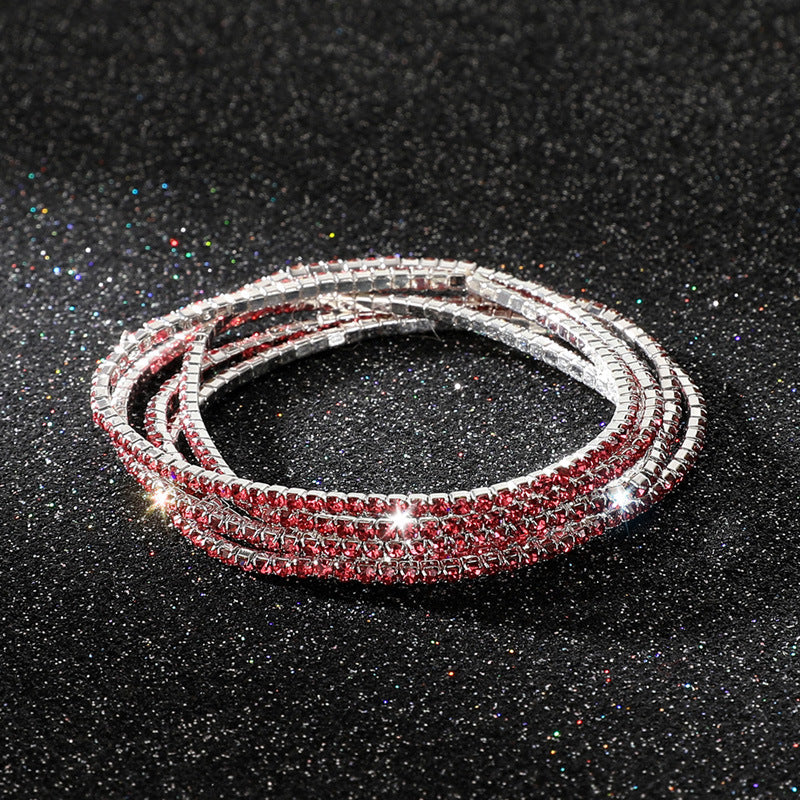 Diamond-embedded Stretch Bracelet 2mm Single Row Color