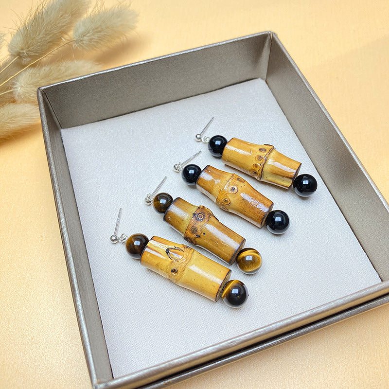 Silver Niche Design Earrings Ethnic Natural Bamboo Joint Female