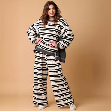 Striped Long-sleeved Trousers Casual Loose Two-piece Suit