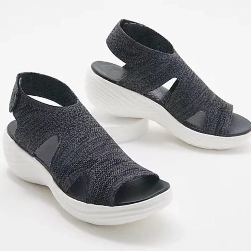 Women's Mesh Wedge Soft Sole Casual Sports Flat Fly Knit Sandals Shoes