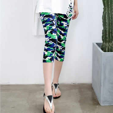 Printed Cropped Leggings Women Stretch Milk Silk Thin Pants