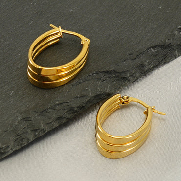 New European And American Style Stainless Steel Gold Pigment Ring Delicate Earrings