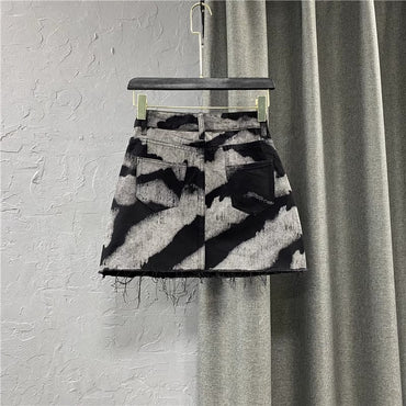 Summer High Waist Slim Personalized Pattern Denim Skirt