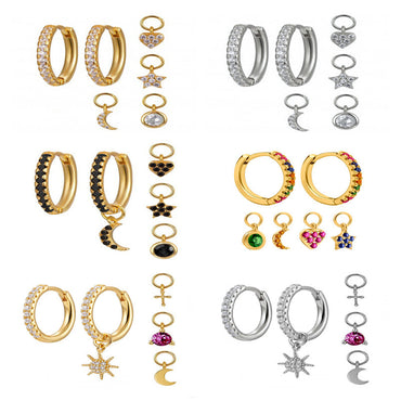 Minimalist Ring Earrings Four Small Pendant Moon