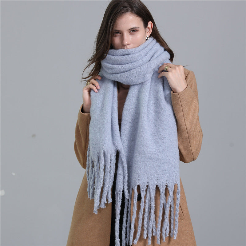 European And American Plus Long Scarf Winter Cashmere Warm All-matching Solid Color Scarf Men And Women Fashion Tassel Scarf New