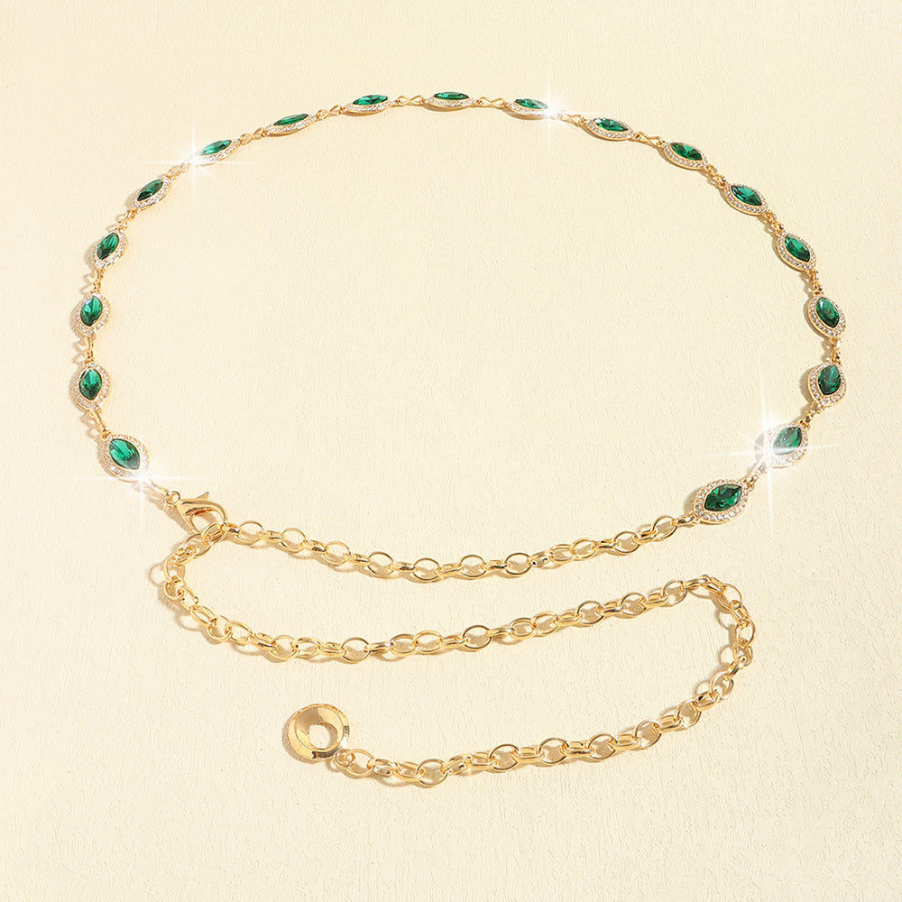 Women's Waist Chain High Touch Crystal Emerald Set Fine Metal Chain Everything Dress Elegant Jewelry Accessories