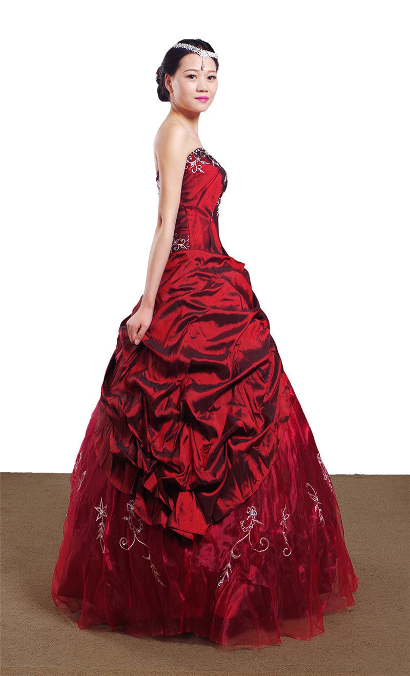 Wedding Dress Handmade Silver Embroidered Taffeta Formal