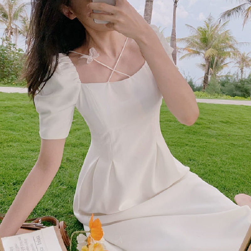 Women's Retro Puff Sleeves Elegant Midi Dress