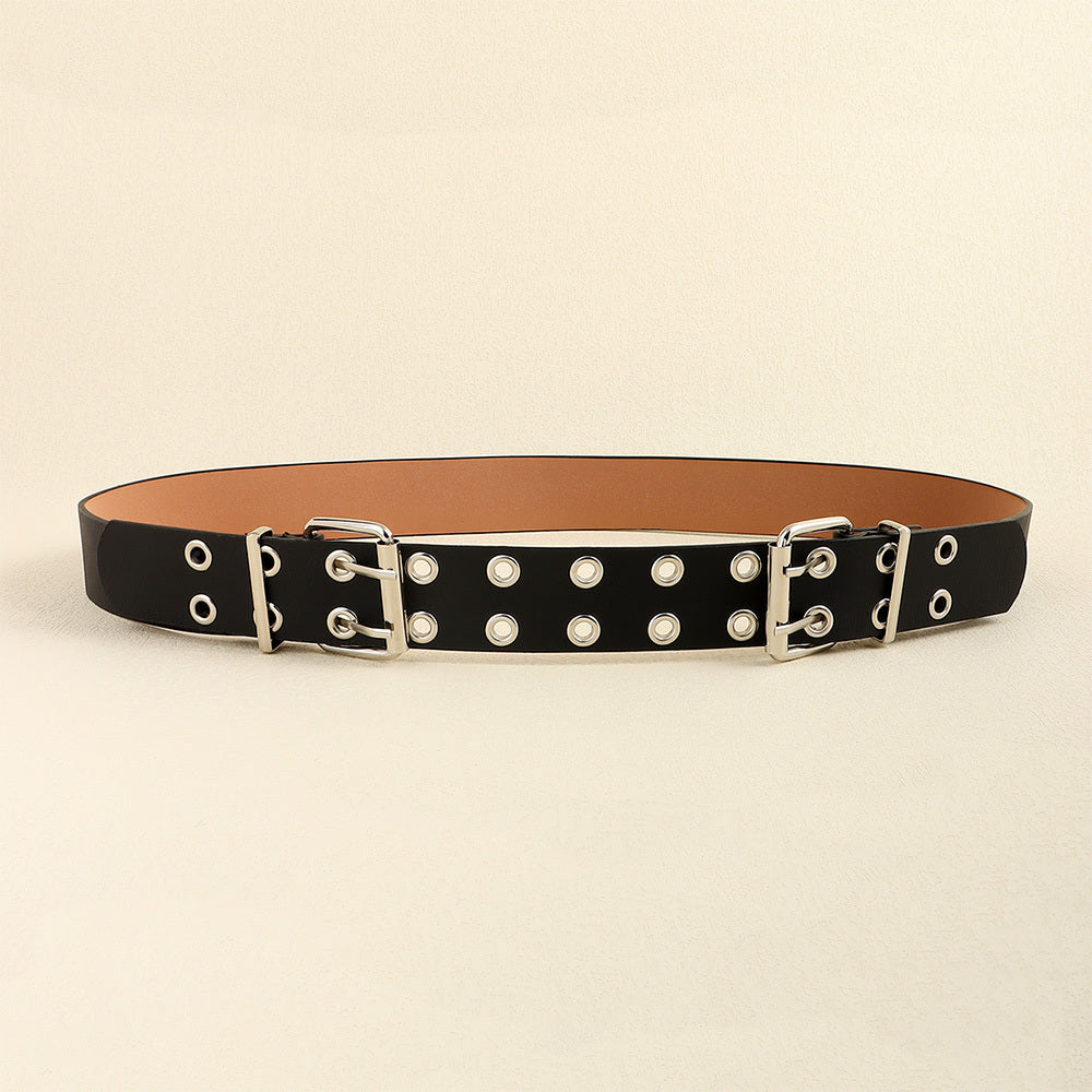 Women's Fashion Double Buckle Casual Belt Hip Hop Punk Hollow Air Belt