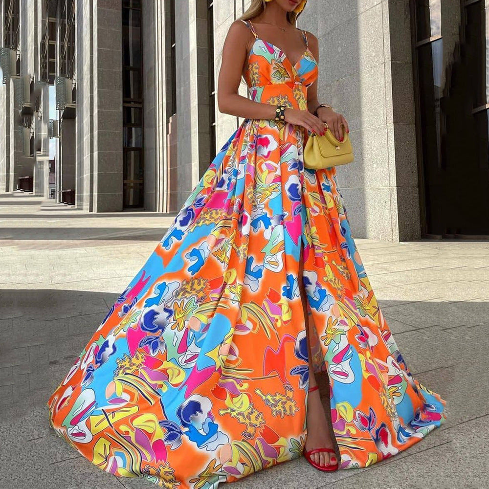 Chiffon Printed Dress Bohemian Vacation Style