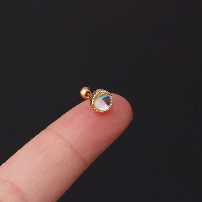 Simple Round Peach Heart Moonstone Ear Bone Stud Stainless Steel